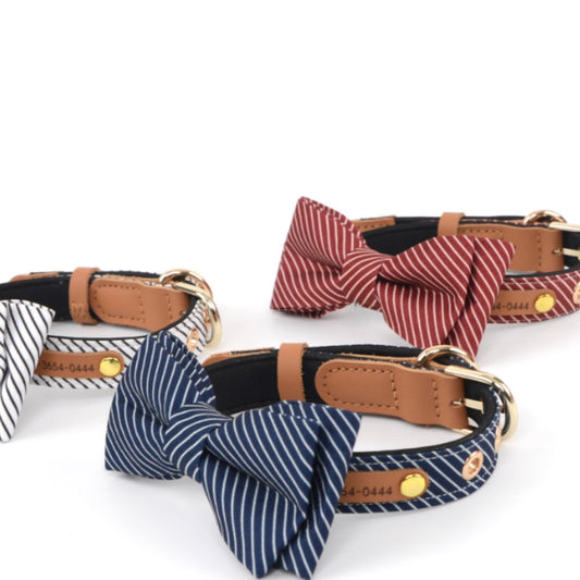 KFX-4754365 Detachable Bow Dog Collar in White, Wine Red, and Dark Blue - Personalized Options Available
