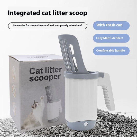 KFX-4763581 Cat Litter Cleaning Tool - Gray Plastic Cat Scoop with Integrated Spatula