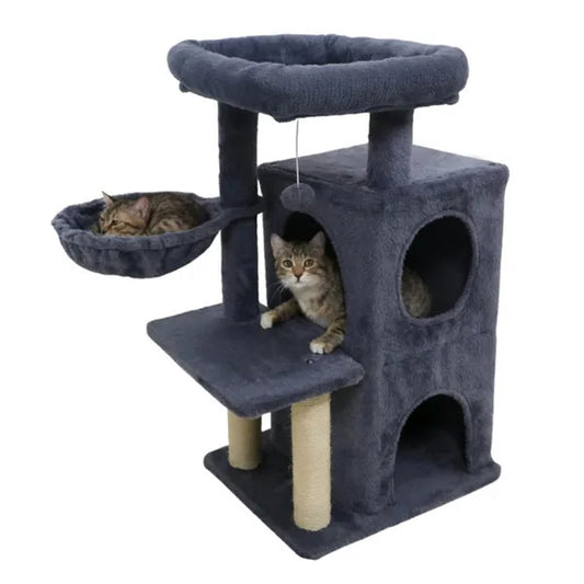 KFX-4767549 Dark Gray Multi-Level Cat Tree with 2-Tier Condo, Sisal Scratching Posts, and Anti-Toppling Device