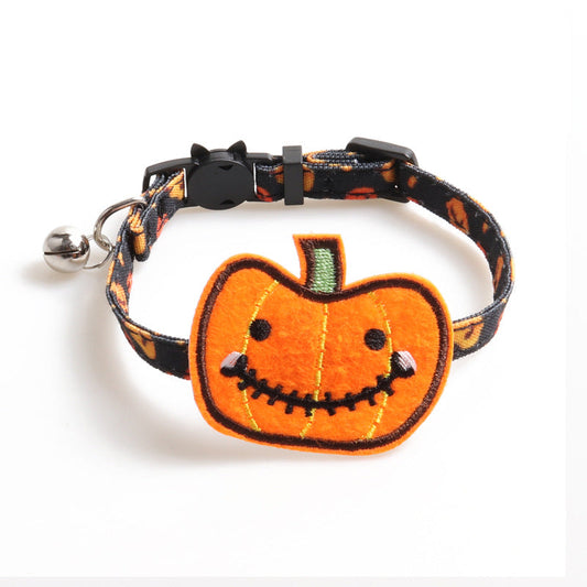 KFX-4775613 Halloween Cat Collar in Black/Purple with Pumpkin Design, 28CM Adjustable ClothAccessoire