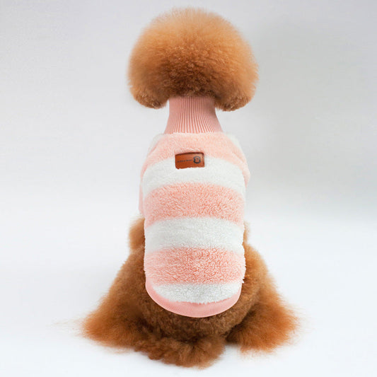 KFX-4777789 Cozy Coral Fleece Striped Two-Legged Casual Clothing for Pets