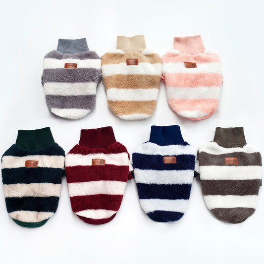KFX-4777789 Cozy Coral Fleece Striped Two-Legged Casual Clothing for Pets