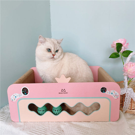 KFX-4779581 Heart-Shaped Corrugated Cat Scratch Board with Ball - Durable Claw Toy for Cats