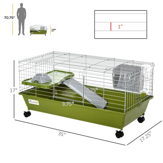 KFX-4783037 Spacious Multi-Level Small Animal Cage with Ramp and Feeder - Ideal for Rabbits, Guinea Pigs, and Chinchillas
