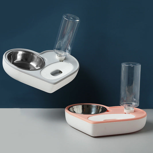 KFX-4791101 Heart-Shaped Dual-Use Pet Bowl with Moisture-Proof Design in Pink, Blue, and Grey