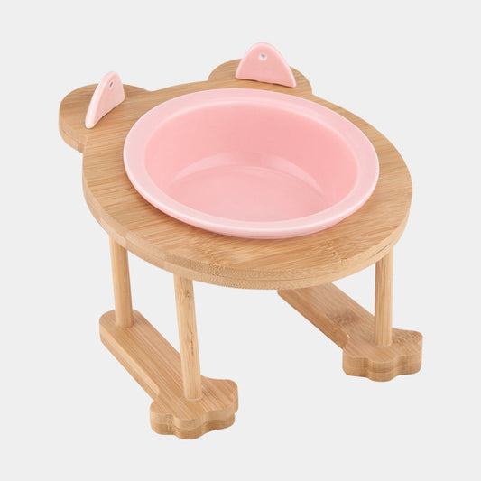 KFX-4795069 Ceramic Pet Feeding Bowls with Bamboo Stand for Dogs and Cats - Single or Double Food and Water Dish