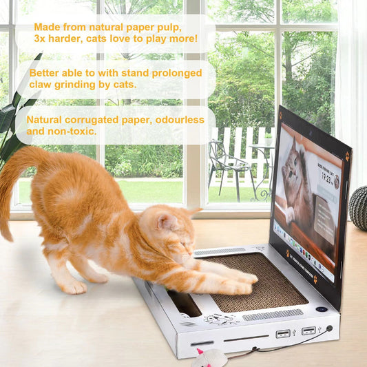 KFX-4812349 Cute Cat Scratch Board in Computer Shape, Corrugated Material, 34x4x29 cm