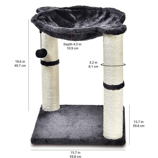 KFX-4813757 Cat Climbing Frame with Integrated Hammock and Sisal Pillar - Plush Material, Black
