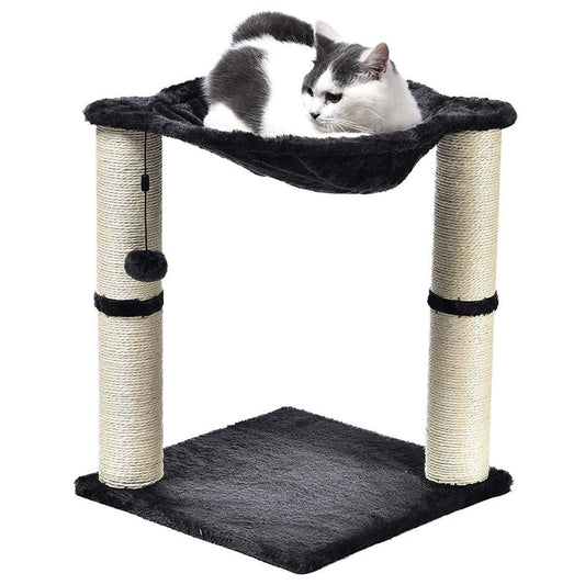 KFX-4813757 Cat Climbing Frame with Integrated Hammock and Sisal Pillar - Plush Material, Black