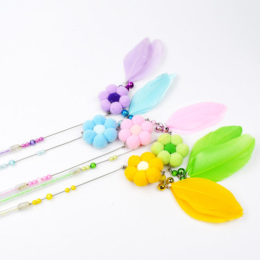 KFX-4816957 Cat Toy with Plush and Feather, 25cm Grip, 18cm Fringe, Steel Wire 13cm