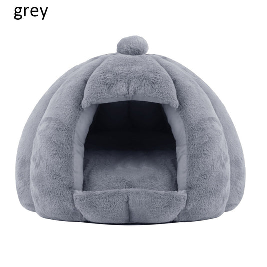 KFX-4821949 Thickened Plush Yurt Nest for Cats and Dogs - Cozy Rabbit and Pull Plush Design in Orange, Yellow, and Grey