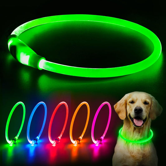 KFX-4825149 LED Dog Collar - Rechargeable Glow in the Dark Safety Necklace for Pets, Adjustable Fit, USB Charging