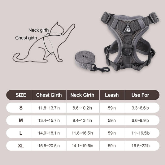 KFX-4834877 Adjustable Soft Mesh Cat Harness and Leash Set – Anti-Escape Design for Comfortable Outdoor Safety