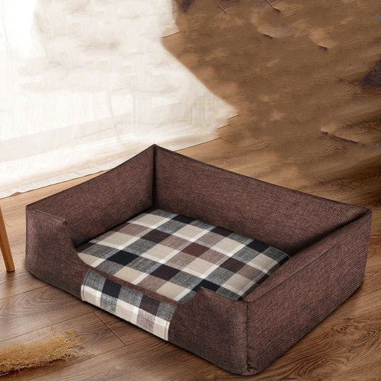 KFX-4839229 Medium and Large Dog Kennel with Checkered Patterns and Warm Stripes for Autumn and Winter