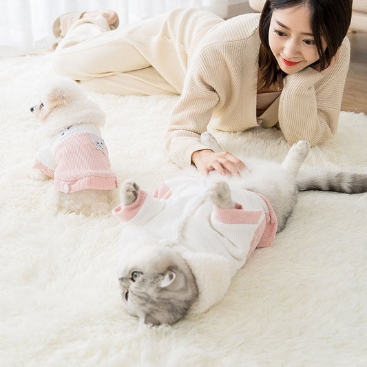 KFX-4849341 Cute Cartoon Pet Cotton Corduroy & Lamb Wool Jacket - Various Sizes Available
