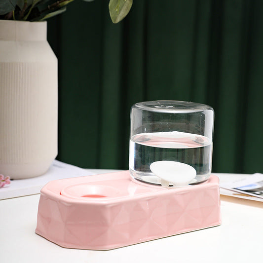 KFX-4850749 Pet Non-Wet Mouth Water Dispenser for Cats and Dogs - Ceramic Base with High Borosilicate Glass, Pink, Green, White