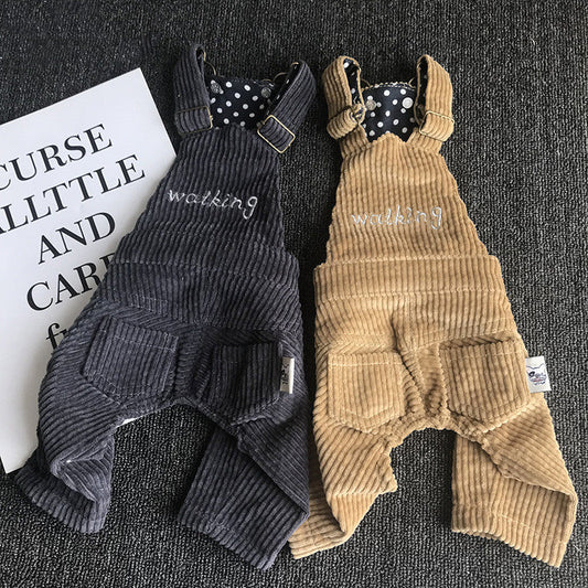 KFX-4851261 Pet Corduroy Overalls for Dogs - Casual Style in Coffee Gray and Yellow, Available in Sizes XS to XXL