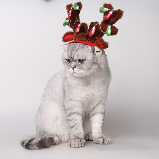 KFX-4852285 Christmas Reindeer Dog Hat with Adjustable Elastic Band and Floral Decor for Small and Large Dogs