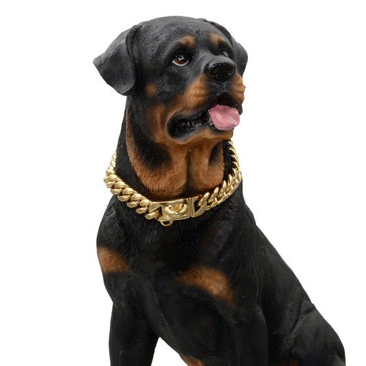 KFX-4868157 14mm Stainless Steel Cuban Chain Dog Collar with Lock Buckle in Gold and Silver