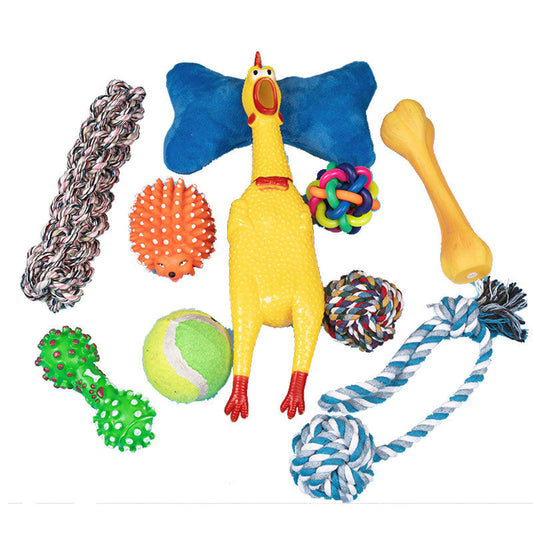 KFX-4872765 10-Piece Durable Dog Toy Set for Chewing and Boredom Relief