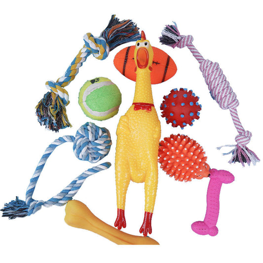 KFX-4872765 10-Piece Durable Dog Toy Set for Chewing and Boredom Relief
