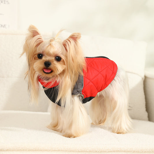 KFX-4883261 Contrast Color Diamond Plaid Cotton-Padded Waterproof Ski Suit for Pets