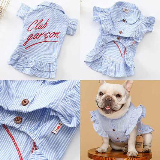 KFX-4884029 Striped Embroidered Cotton Pet Skirt - Available in Multiple Sizes