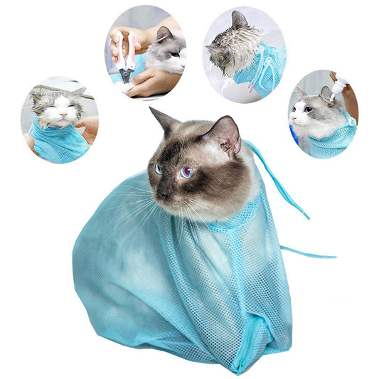 KFX-4885309 Adjustable Cat Grooming Bag for Bathing, Nail Trimming, and Care - Breathable Polyester Mesh Design