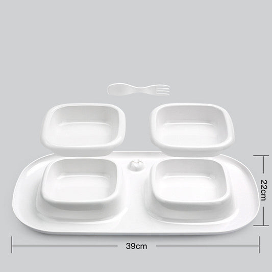 KFX-4893373 Milky White Double Bowl Pet Cat Dish Made of Durable Plastic