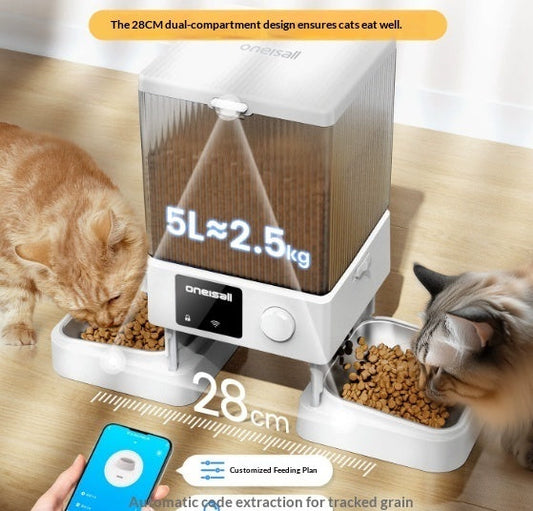 KFX-4941245 Smart Automatic Cat Feeder with Dual Bowls and Visual Timer for Portion Control