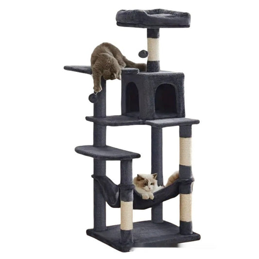 KFX-4941501 Sisal Cat Climbing Frame & Scratching Pole in Dark Gray, Light Gray, Pink, and Light Yellow - 55x45x143cm