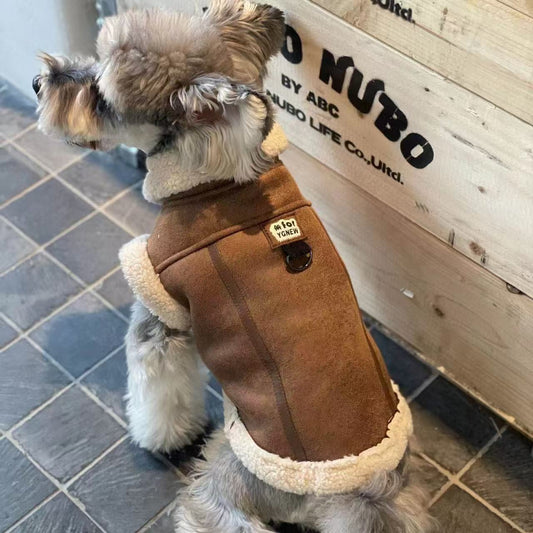 KFX-4948797 Fleece Lined Dog Coat in Chinese Parasol Color – Soft Peach Skin Fabric with Lamb Wool Vest