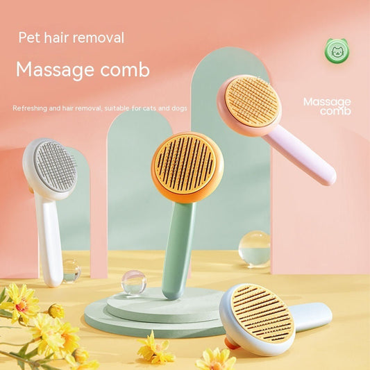 KFX-4960317 Self-Cleaning Pet Comb with Massage Beads for Dog and Cat Hair Removal