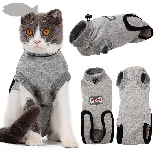 KFX-4962877 Gray Cotton Clothes for Cat Post-Sterilization Recovery - Sizes XXS to M