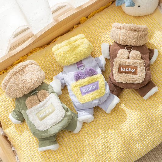 KFX-4969021 Cozy Cotton Dog Outfit with Pockets and 3D Bear Ears for Winter Adventures