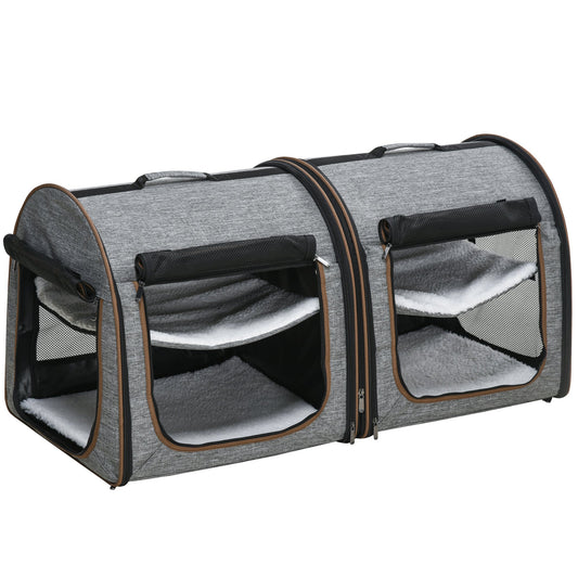 KFX-4972477 Portable Soft-Sided Cat Carrier with Divider and Two Compartments, Padded Design, Grey