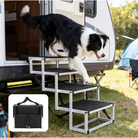 KFX-4973501 Foldable Dog Ramp for Large Pets, Lightweight Aluminum, Non-Slip Surface, Supports Up to 250lbs, Easy Setup for Cars and SUVs