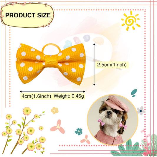 KFX-4975037 Polka Dot Bow Hair Scrunchies for Pets - 50 Pack Rubber Band Accessories