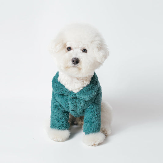 KFX-4976573 Lapel Flannelette Cotton Suit for Small and Medium Dogs in Green Khaki
