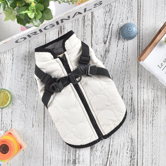 KFX-5008573 Warm Windproof Cotton Coat for Pets - Available in Black and White, Sizes XS to 4L