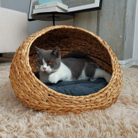 KFX-5010365 Hand-Woven Cat and Pet Nest in Gourd Grass - Available in Apricot, Brown, Macaroon Pink, and Macaroon Blue