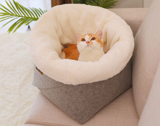 KFX-5012797 Round Felt Pet Nest for Cats - Cozy Grey Design, Available in Small & Medium