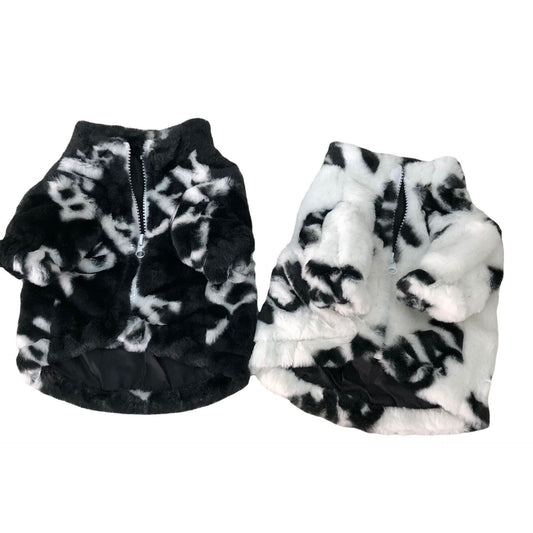 KFX-5015101 Thickened Rabbit Fur Pet Coat for Dogs in White and Black, Multiple Sizes Available