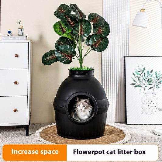 KFX-5017789 Enclosed Folding Cat House Litter Box - Splash-Proof Design in Black & White