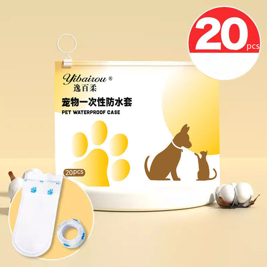 KFX-5021117 Waterproof Disposable Pet Shoe Covers – Non-Slip, Warm, and Wear-Resistant, 20pcs in White