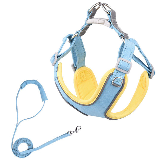 KFX-5023549 Adjustable Suede Dog Harness with Comfortable Matching Leash - Multiple Color Options Available