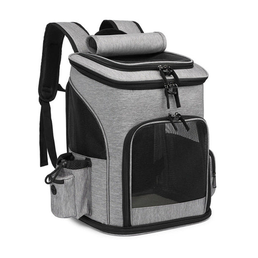KFX-5026493 Large Capacity Portable Pet Backpack - Foldable Dog and Cat Travel Bag in Gray or Black
