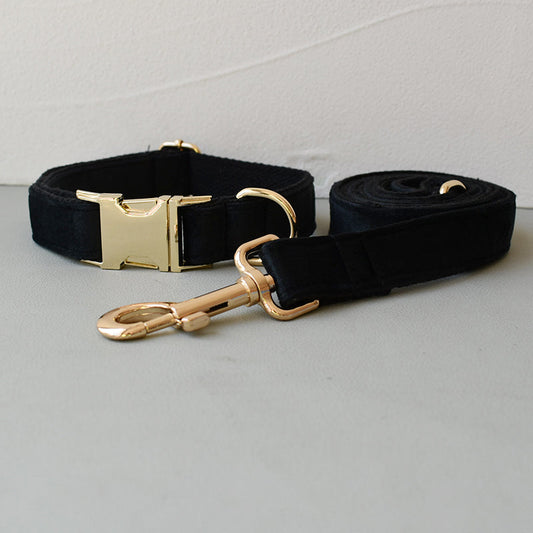 KFX-5031997 Double Layer Microfiber Velvet Collar and Leash Set with Alloy Buckle in Rose Gold