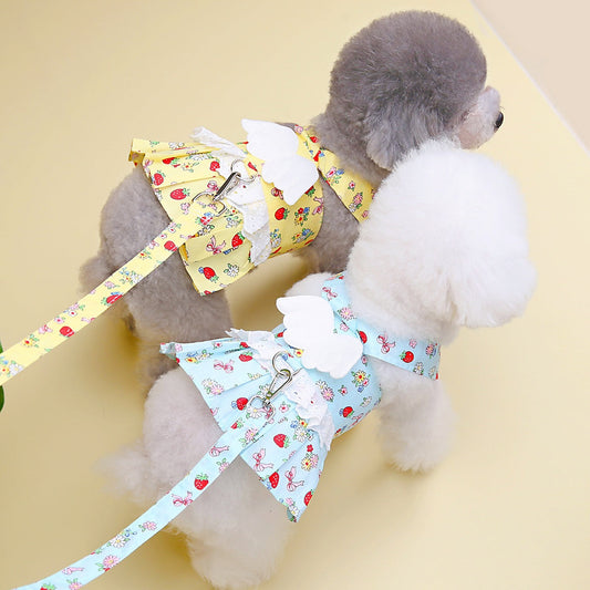 KFX-5047869 Princess-Style Pet Dress with Traction Buckle for Dogs - Blue and Yellow, Available in Multiple Sizes