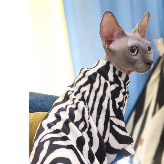 KFX-5049661 Warm and Thin Zebra Mink Velvet Clothes for Hairless Cats